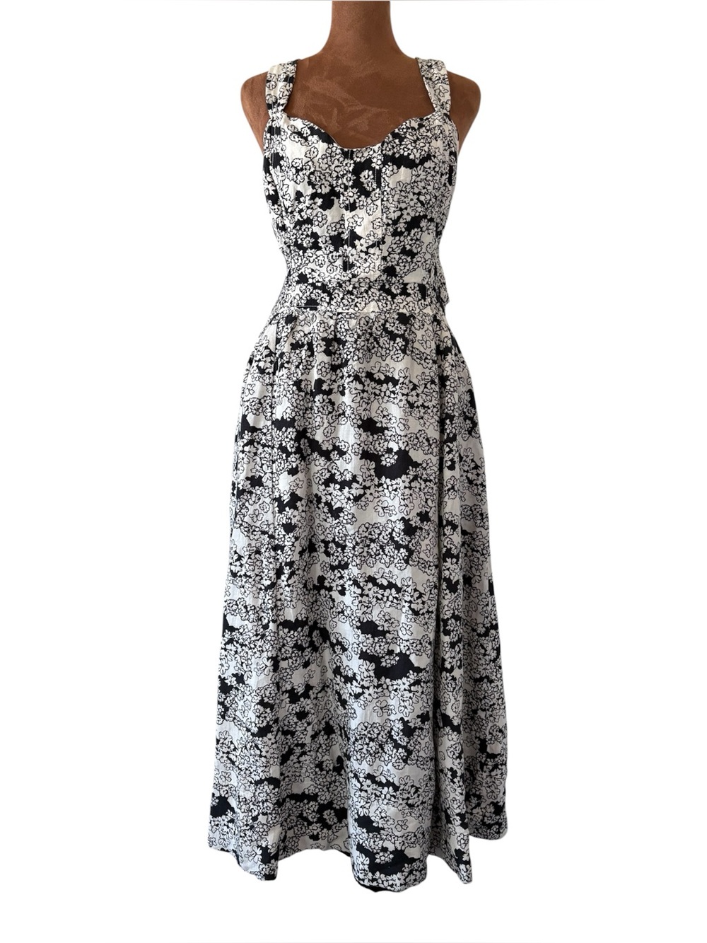 NWT Anthropologie Printed Floral Linen-Blend Cutout Midi Boho Flowy Dress Size L